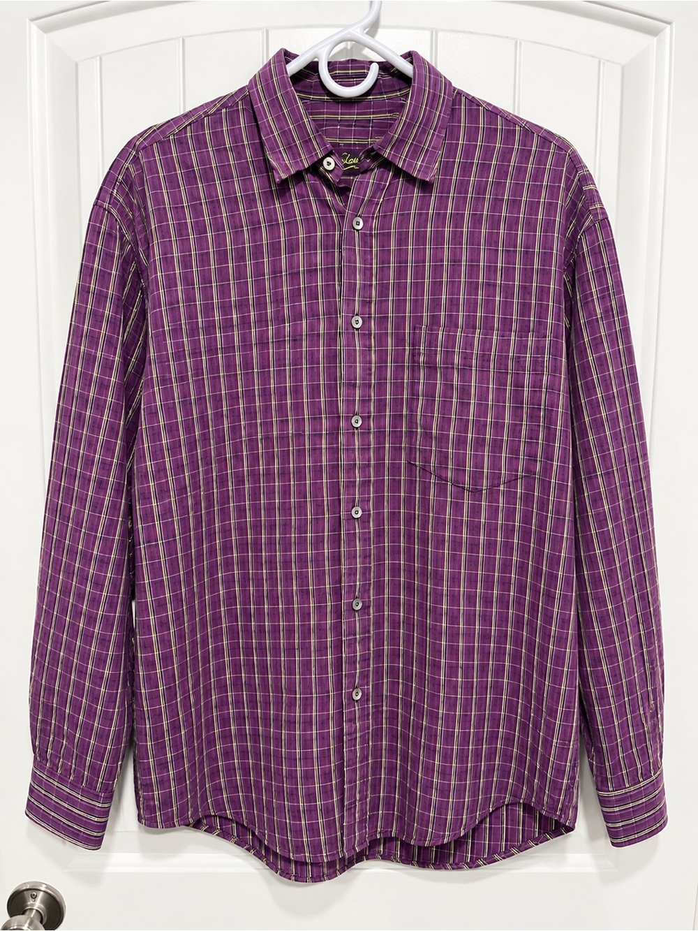 Bugatchi Uomo Men’s Medium Purple Green Plaid Button Down Shirt